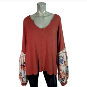 Oversized boho top with balloon sleeves